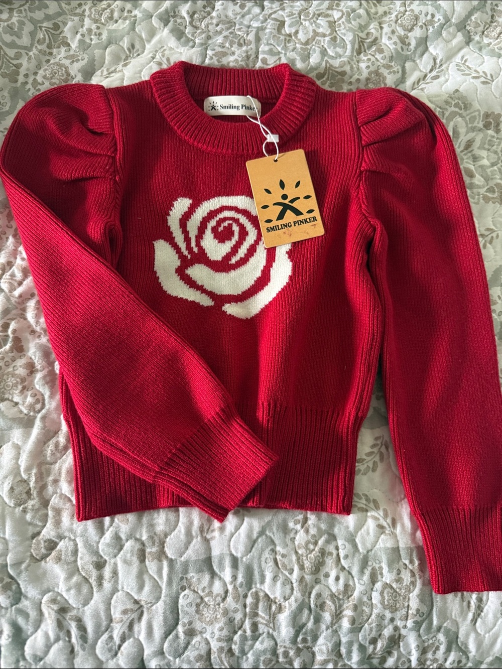 NWT  Smiling Pinker Girls' Red Rose Knit Sweater 4-5 yrs